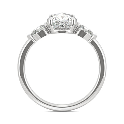 1.08 CTW DEW Round Rose-Cut and Pear Moissanite East-West Three-Stone Engagement Ring in 14K White Gold