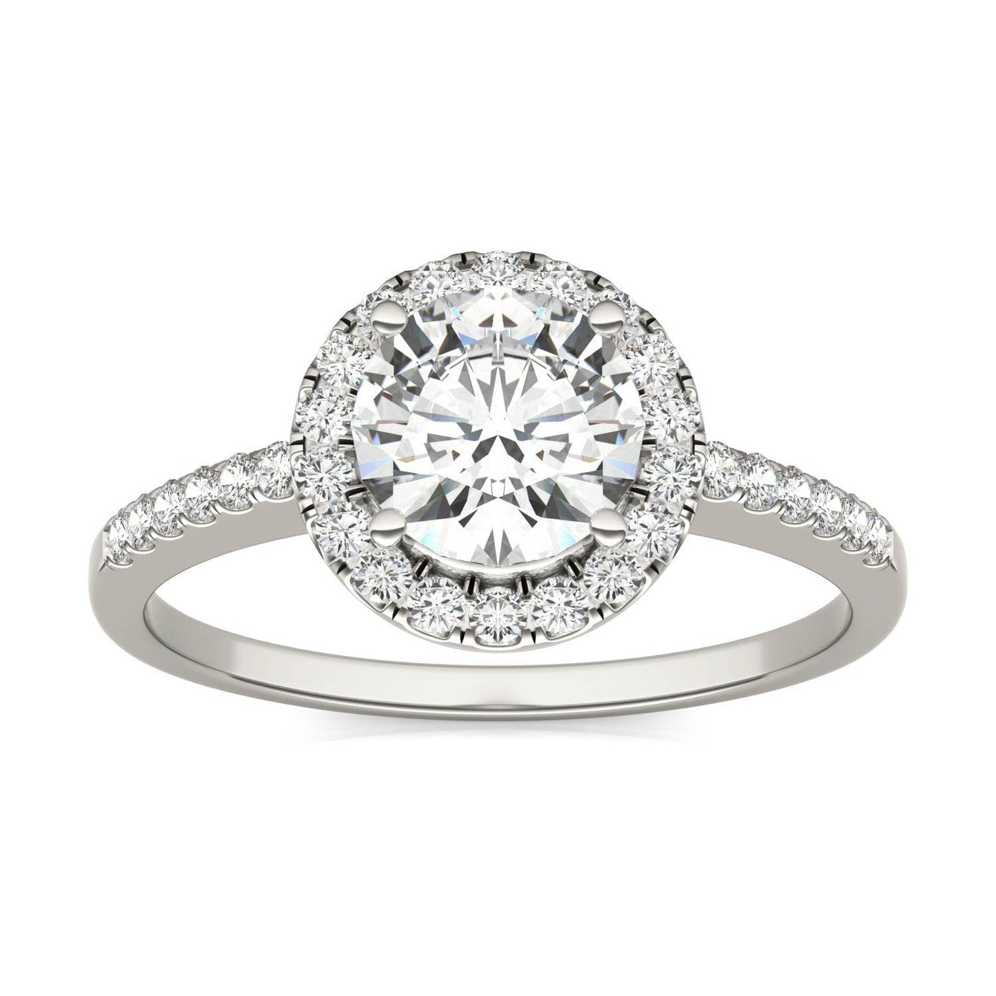 1.30 CTW DEW Round Moissanite Halo Ring in 14K White Gold
