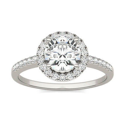 1.30 CTW DEW Round Moissanite Halo Ring in 14K White Gold