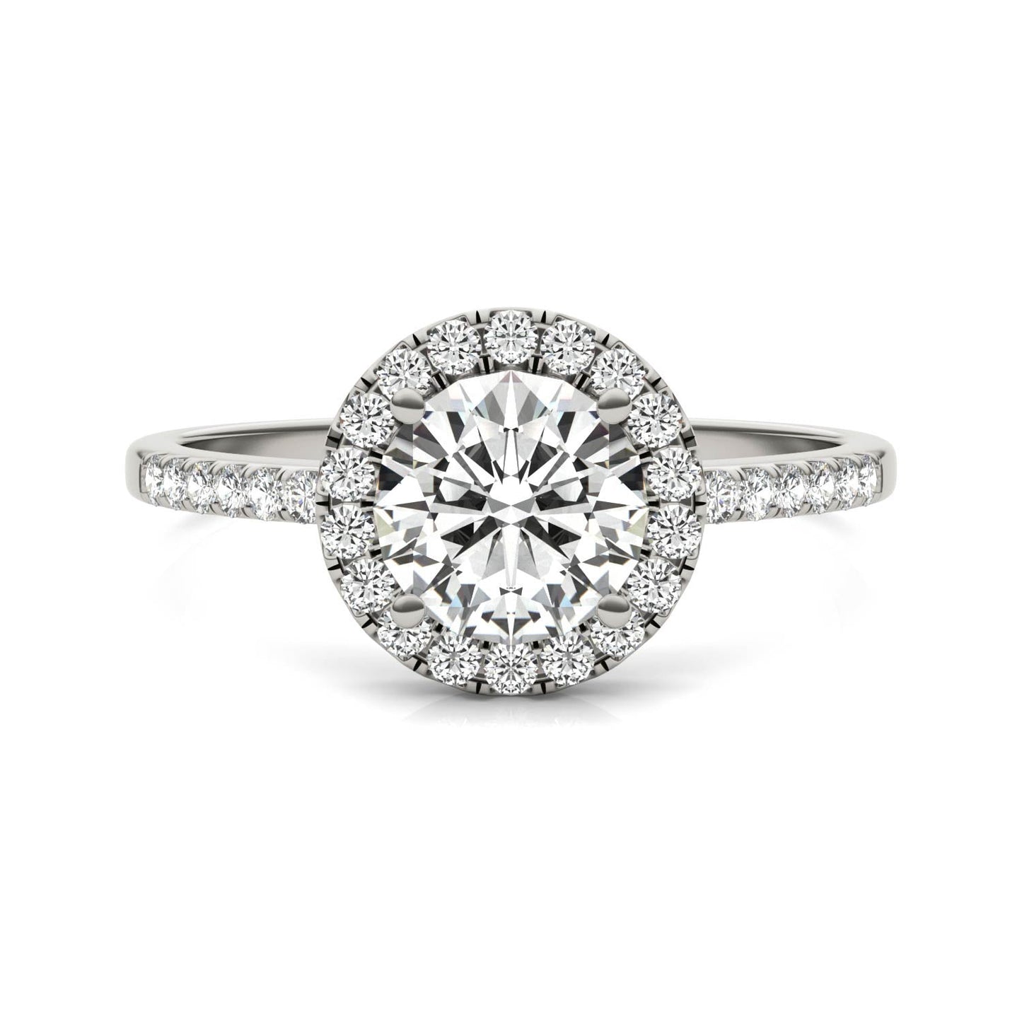 1.30 CTW DEW Round Moissanite Halo Ring in 14K White Gold