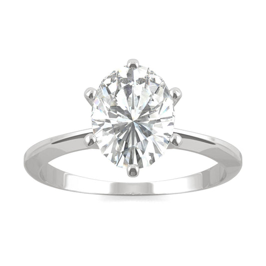 2.10 CTW DEW Oval Moissanite Six-Prong Solitaire Engagement Ring in 14K White Gold