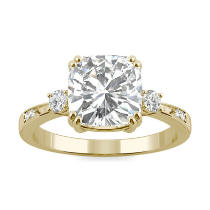 2.54 CTW DEW Cushion Moissanite Seven-Stone Ring in 14K Yellow Gold