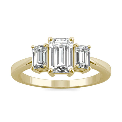 1.55 CTW DEW Emerald Moissanite Basket Ring in 14K Yellow Gold