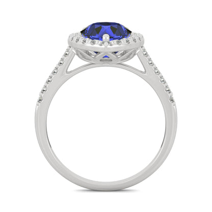 2.98 CTW DEW Pear Sapphire Halo Ring in 14K White Gold