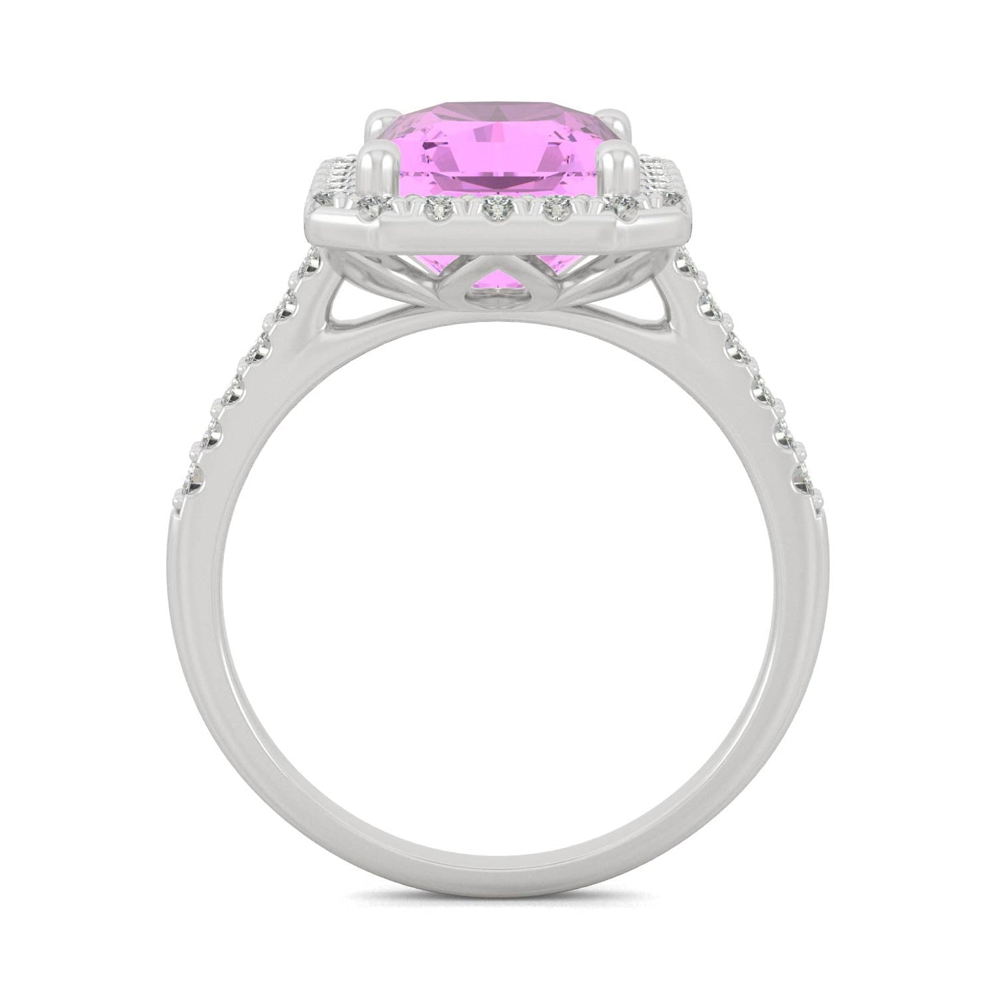 4.51 CTW DEW Radiant Created Pink Sapphire Halo Ring in 14K White Gold