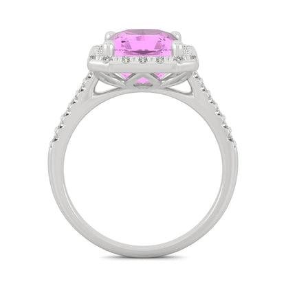 4.51 CTW DEW Radiant Created Pink Sapphire Halo Ring in 14K White Gold