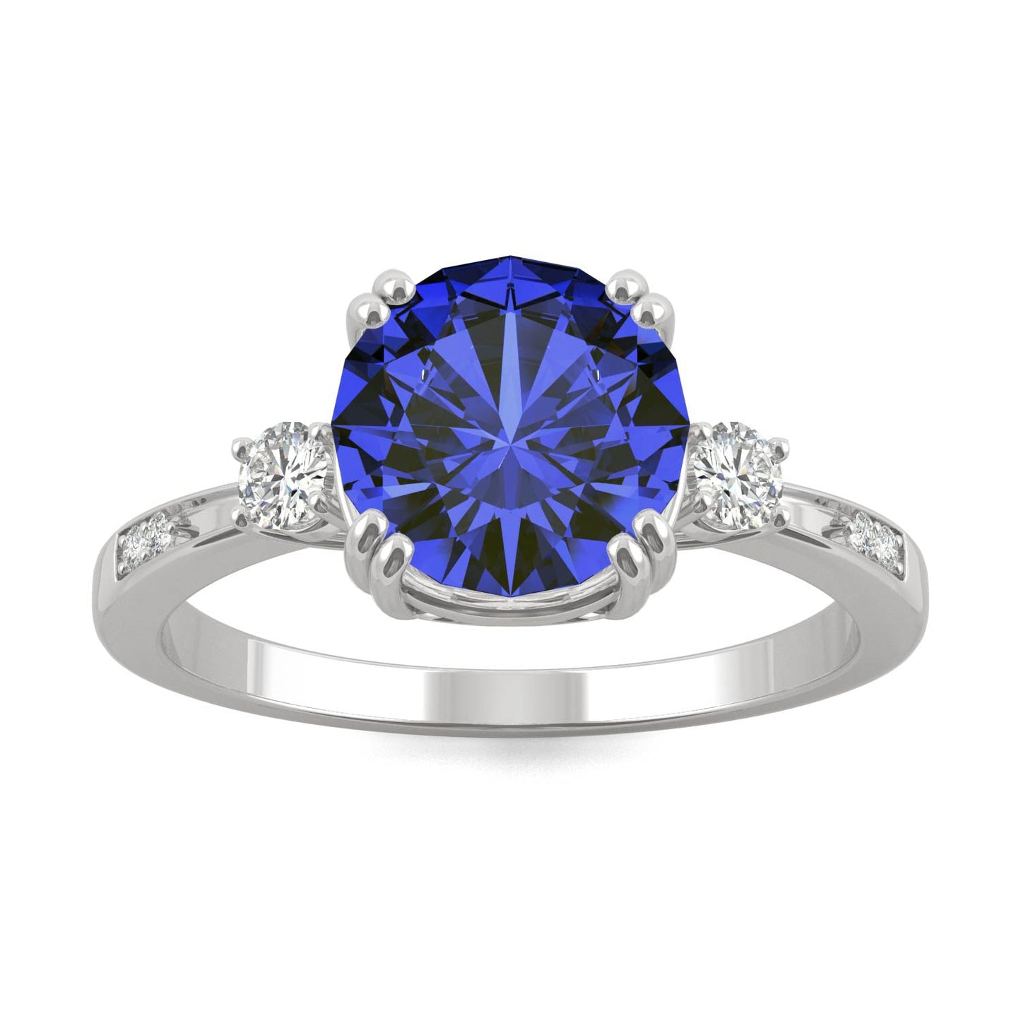 2.84 CTW DEW Round Sapphire Basket Ring in 14K White Gold