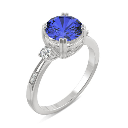 2.84 CTW DEW Round Sapphire Basket Ring in 14K White Gold