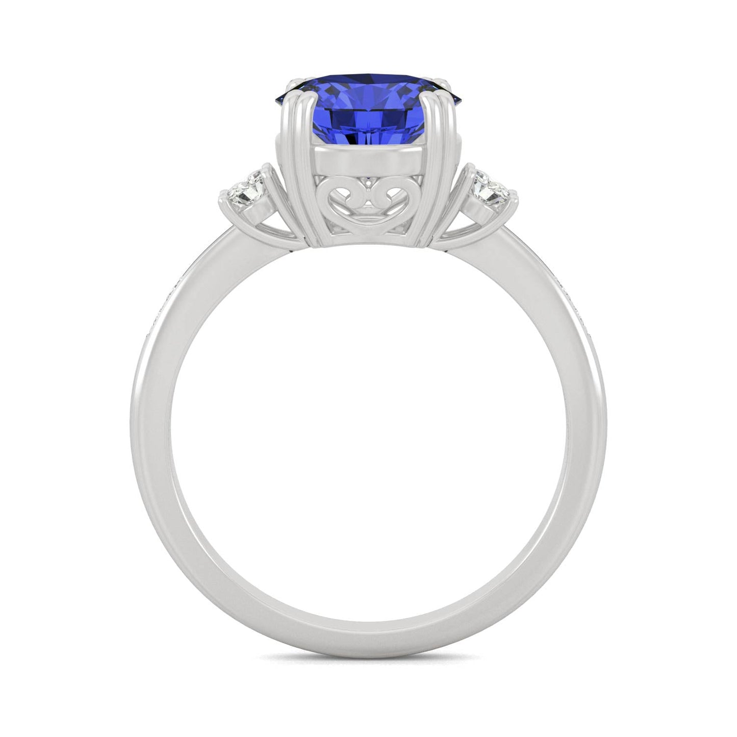 2.84 CTW DEW Round Sapphire Basket Ring in 14K White Gold