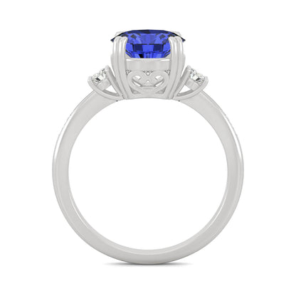 2.84 CTW DEW Round Sapphire Basket Ring in 14K White Gold