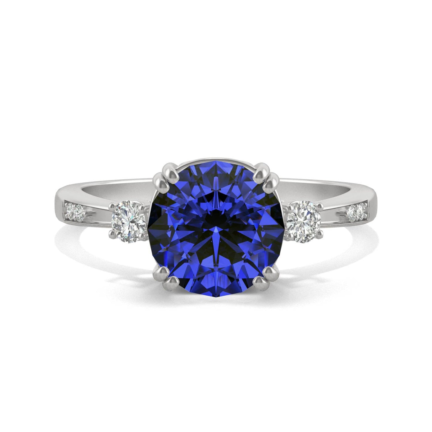 2.84 CTW DEW Round Sapphire Basket Ring in 14K White Gold