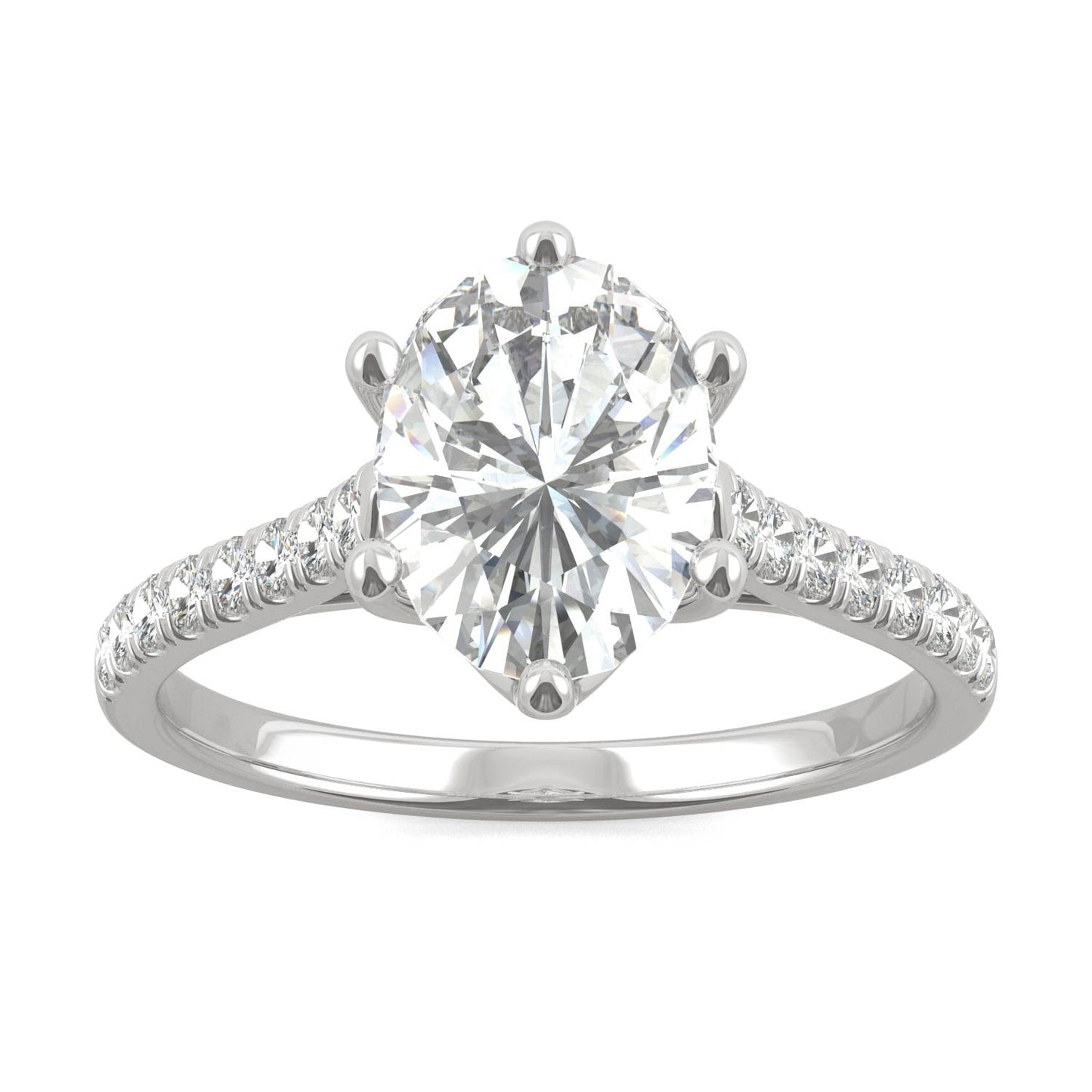 2.34 CTW DEW Oval Moissanite Engagement Ring in 14K White Gold