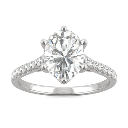 2.34 CTW DEW Oval Moissanite Engagement Ring in 14K White Gold
