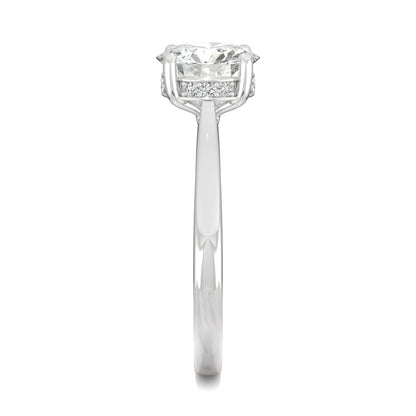 1.58 CTW DEW Round Moissanite Hidden Halo Engagement Ring in 14K White Gold