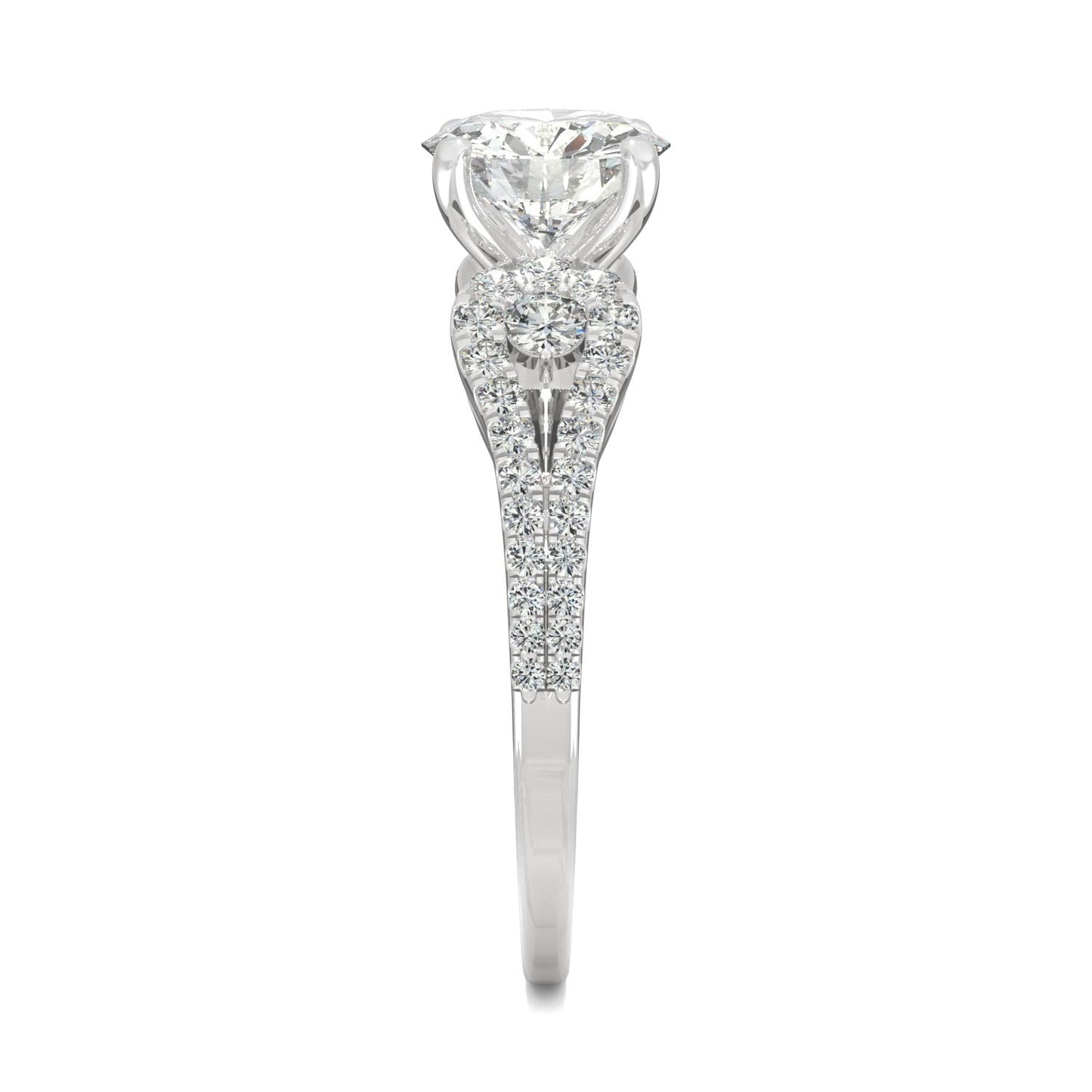 2.08 CTW DEW Round Moissanite Accented Engagement Ring in 14K White Gold