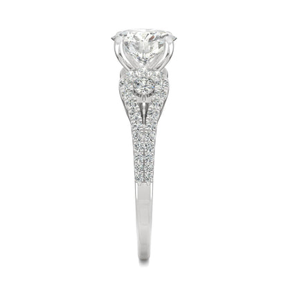 2.08 CTW DEW Round Moissanite Accented Engagement Ring in 14K White Gold