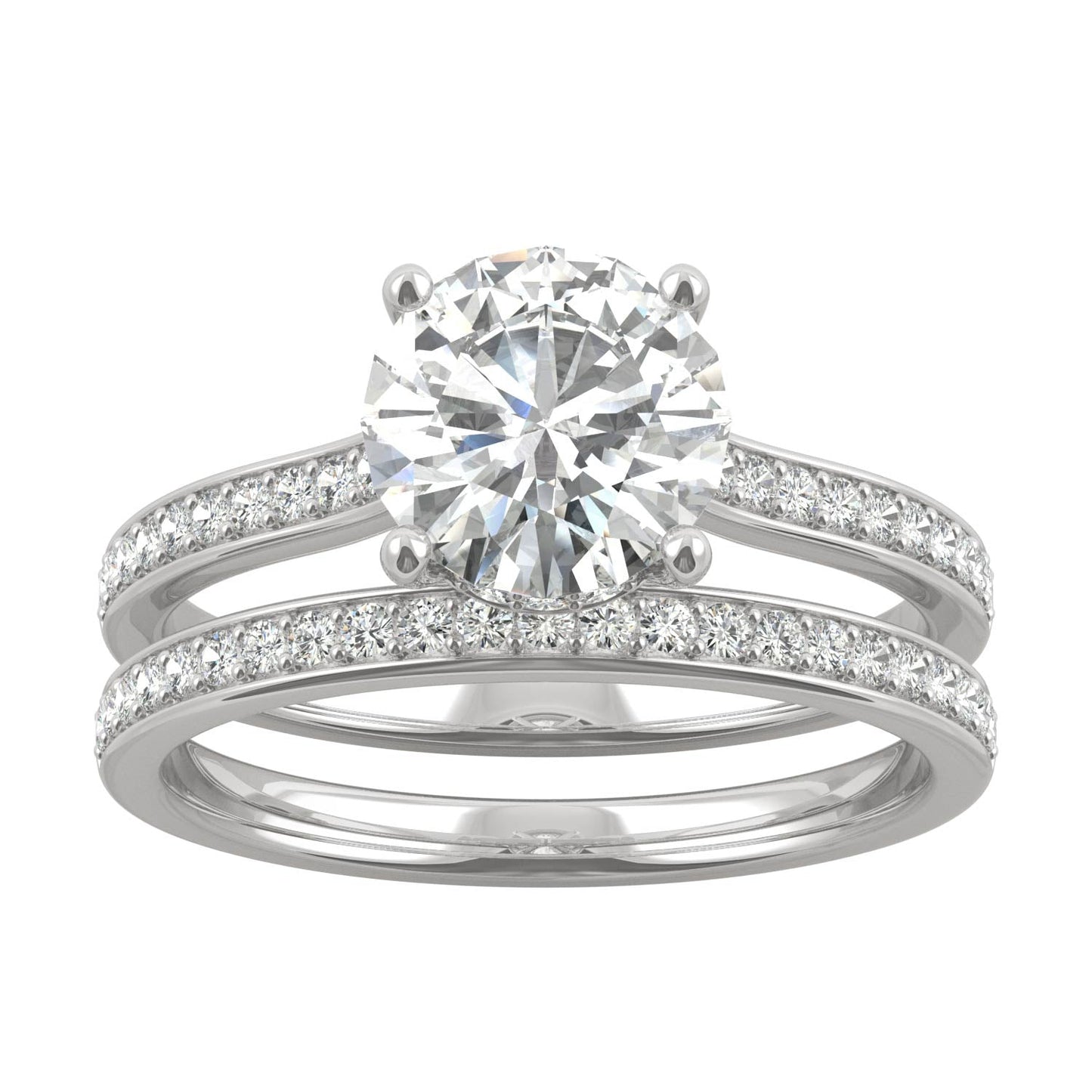 1.92 CTW DEW Round Moissanite Bridal Set in 14K White Gold
