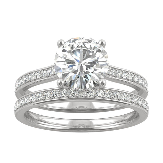 1.92 CTW DEW Round Moissanite Bridal Set in 14K White Gold