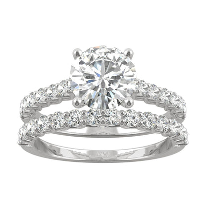 2.37 CTW DEW Round Moissanite Bridal Set in 14K White Gold