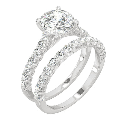 2.37 CTW DEW Round Moissanite Bridal Set in 14K White Gold