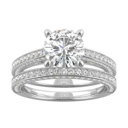 2.71 CTW DEW Round Moissanite Bridal Set in 14K White Gold