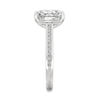 2.88 CTW DEW Radiant Moissanite Engagement Ring in 14K White Gold