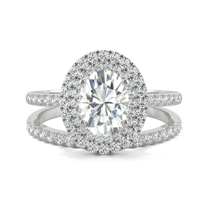 2.22 CTW DEW Oval Moissanite Halo Bridal Set in 14K White Gold