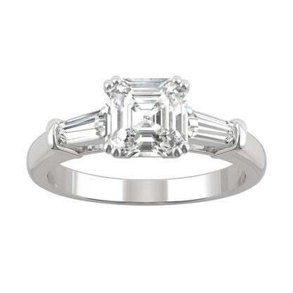 1.67 CTW DEW Asscher Moissanite Three-Stone Basket Ring in 14K White Gold