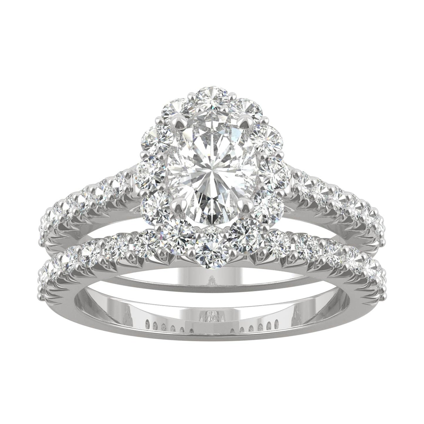 1.88 CTW DEW Oval Moissanite Halo Bridal Set in 14K White Gold