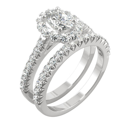1.88 CTW DEW Oval Moissanite Halo Bridal Set in 14K White Gold