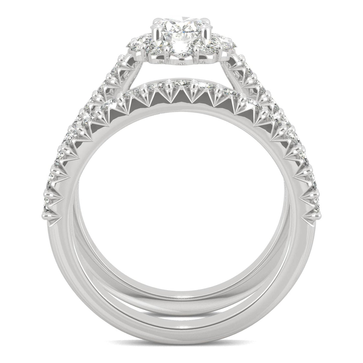 1.88 CTW DEW Oval Moissanite Halo Bridal Set in 14K White Gold