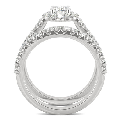 1.88 CTW DEW Oval Moissanite Halo Bridal Set in 14K White Gold