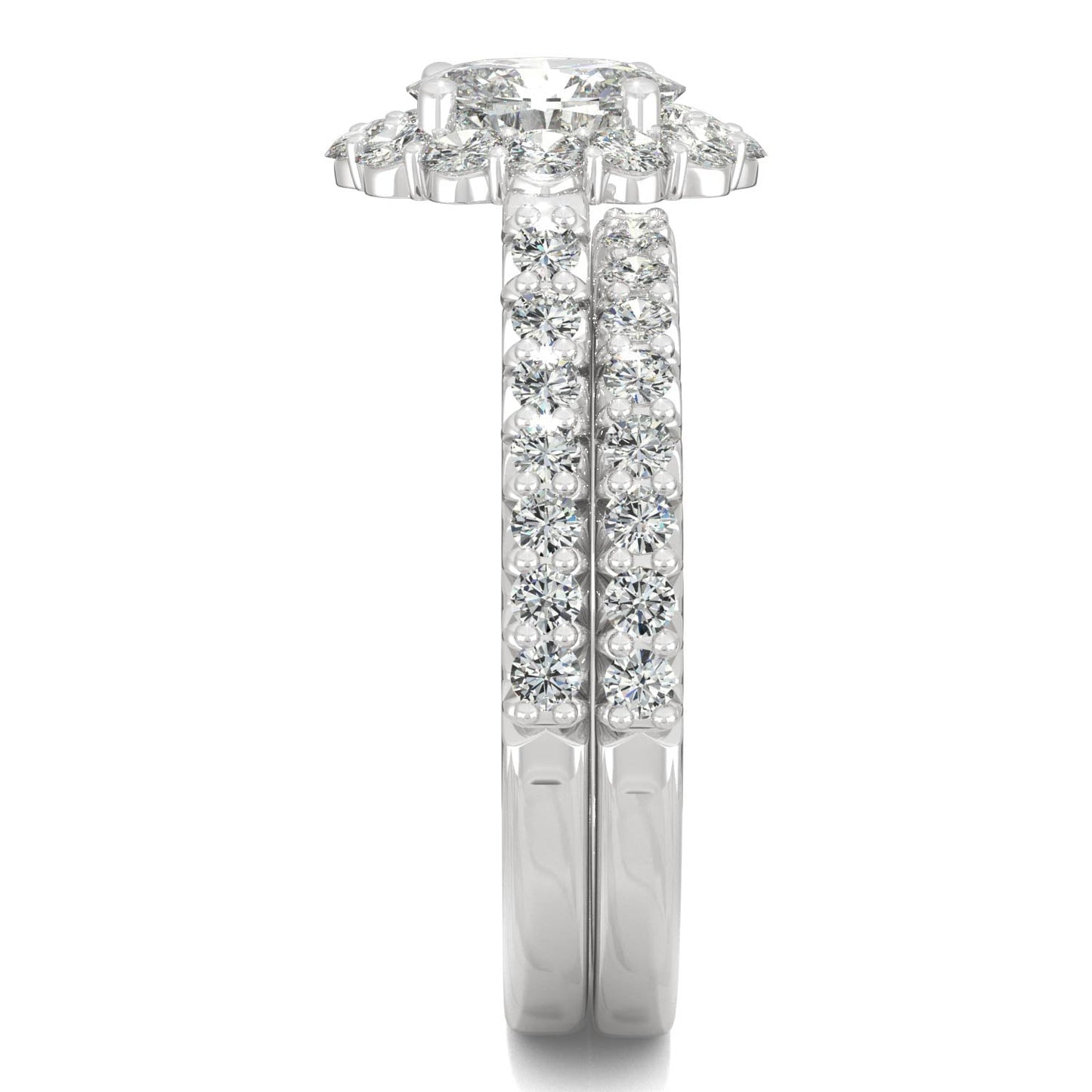 1.88 CTW DEW Oval Moissanite Halo Bridal Set in 14K White Gold