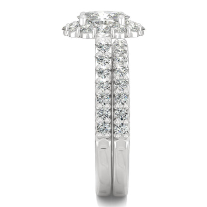 1.88 CTW DEW Oval Moissanite Halo Bridal Set in 14K White Gold