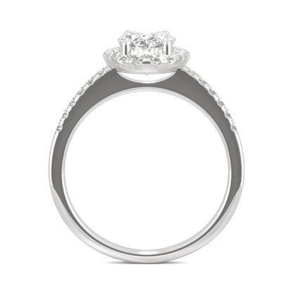 2.62 CTW DEW Elongated Oval Moissanite Halo Ring in 14K White Gold