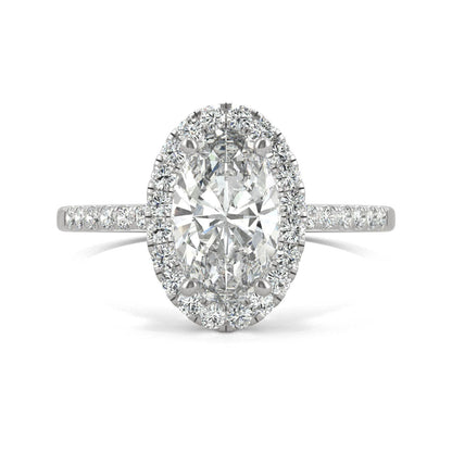2.62 CTW DEW Elongated Oval Moissanite Halo Ring in 14K White Gold