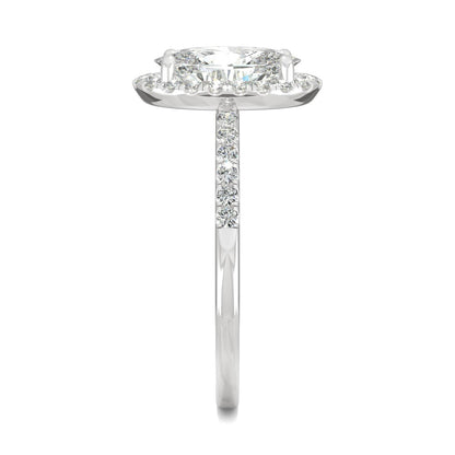 2.62 CTW DEW Elongated Oval Moissanite Halo Ring in 14K White Gold