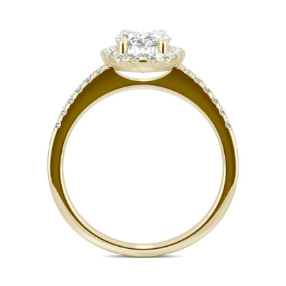 2.62 CTW DEW Elongated Oval Moissanite Halo Ring in 14K Yellow Gold