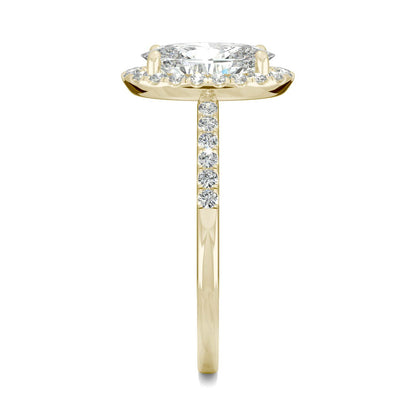 2.62 CTW DEW Elongated Oval Moissanite Halo Ring in 14K Yellow Gold