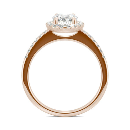 2.62 CTW DEW Elongated Oval Moissanite Halo Ring in 14K Rose Gold