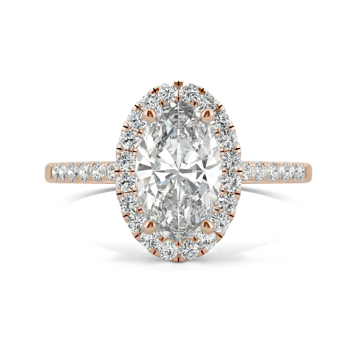 2.62 CTW DEW Elongated Oval Moissanite Halo Ring in 14K Rose Gold