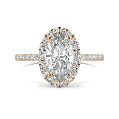 2.62 CTW DEW Elongated Oval Moissanite Halo Ring in 14K Rose Gold