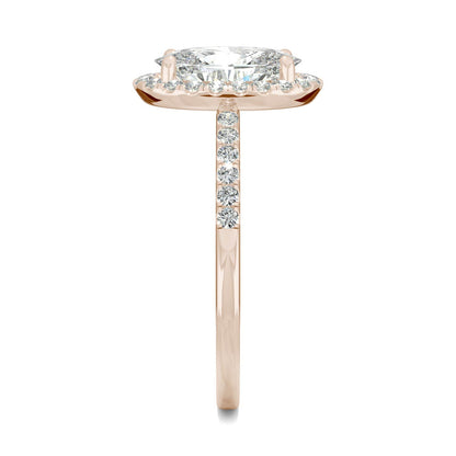 2.62 CTW DEW Elongated Oval Moissanite Halo Ring in 14K Rose Gold
