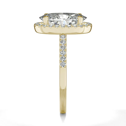 4.75 CTW DEW Elongated Oval Moissanite Halo Ring in 14K Yellow Gold