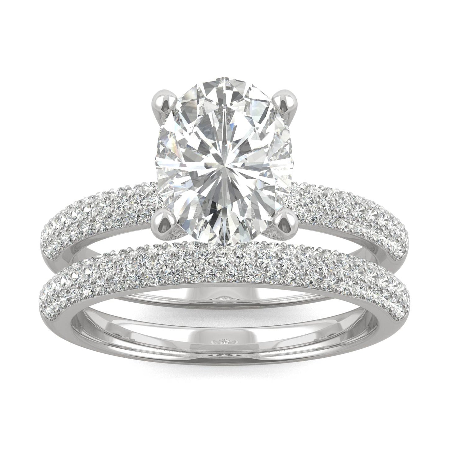 2.54 CTW DEW Oval Moissanite Side-Stone Bridal Set in 14K White Gold