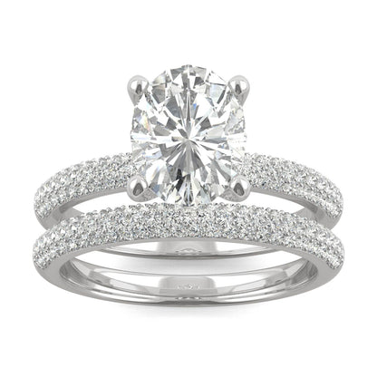 2.54 CTW DEW Oval Moissanite Side-Stone Bridal Set in 14K White Gold