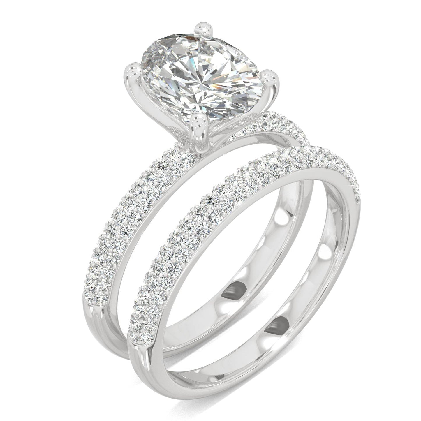 2.54 CTW DEW Oval Moissanite Side-Stone Bridal Set in 14K White Gold