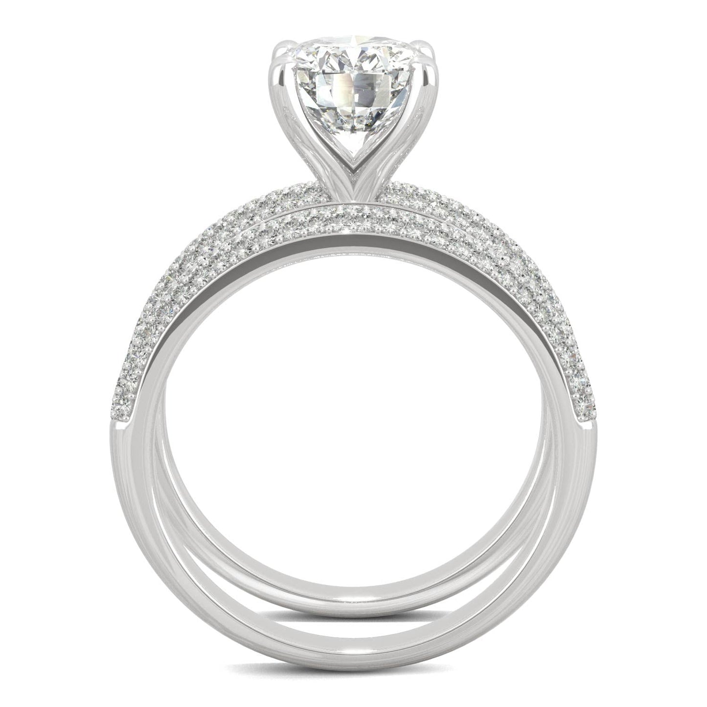 2.54 CTW DEW Oval Moissanite Side-Stone Bridal Set in 14K White Gold