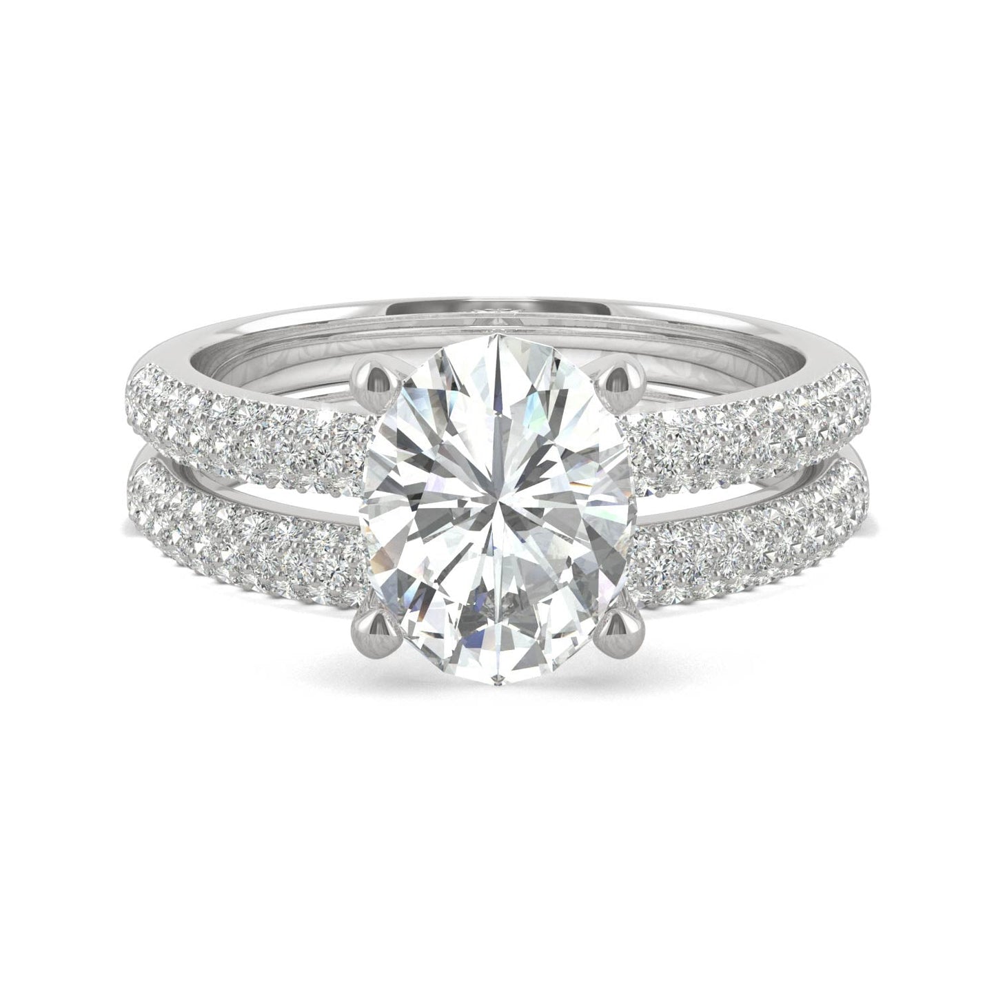2.54 CTW DEW Oval Moissanite Side-Stone Bridal Set in 14K White Gold