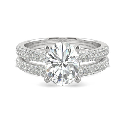 2.54 CTW DEW Oval Moissanite Side-Stone Bridal Set in 14K White Gold